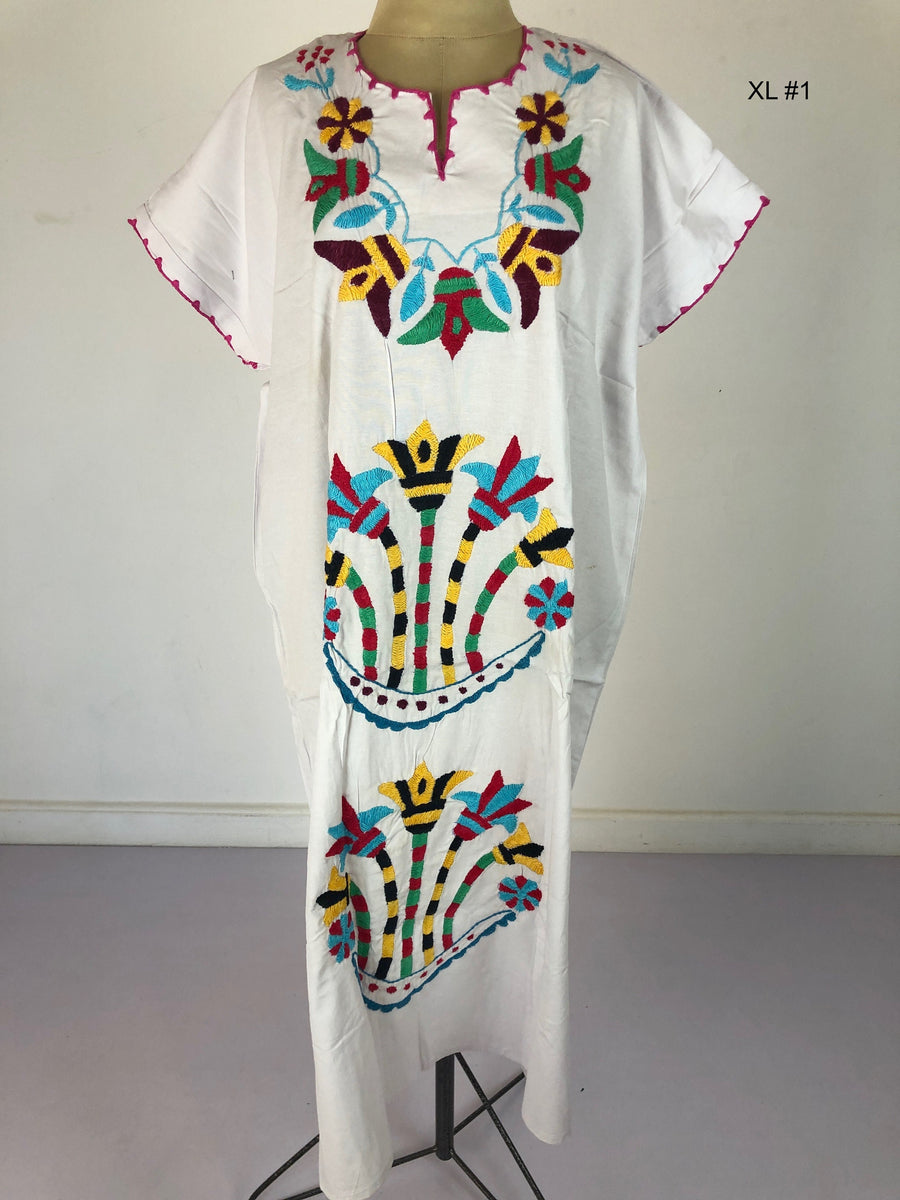 Hand embroidered white caftan, vacation caftan, summer caftan, Summer, beach caftan, resorts caftan, colorful, eccentric caftans, size XL