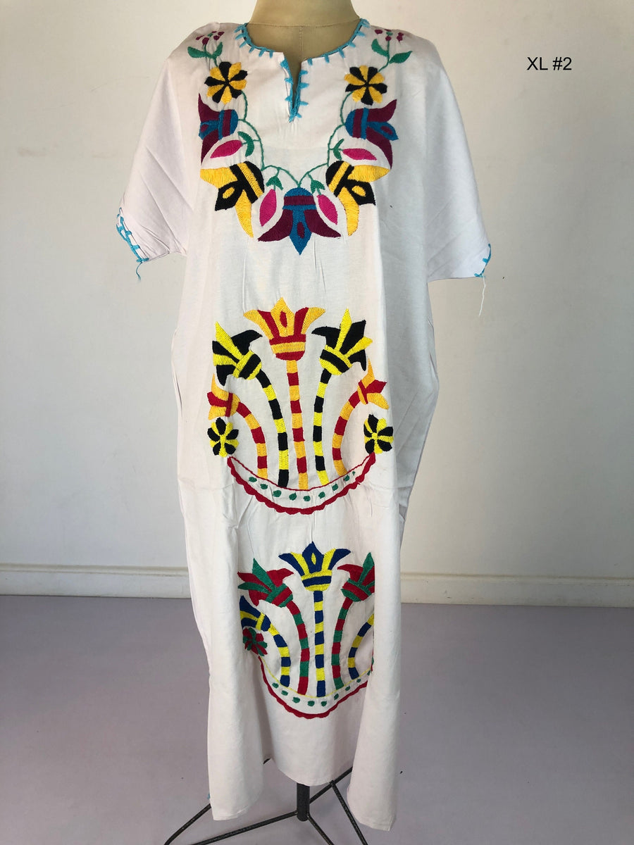 Hand embroidered white caftan, vacation caftan, summer caftan, Summer, beach caftan, resorts caftan, colorful, eccentric caftans, size XL
