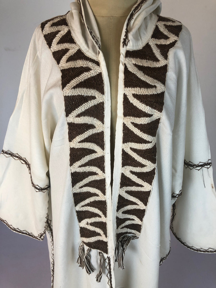 Bedouin hooded hand embroidered Kimono, Black Winter embroidered coat, Bohemian winter Kimono, Long black coat, Siwa Kimono, Wool cloak