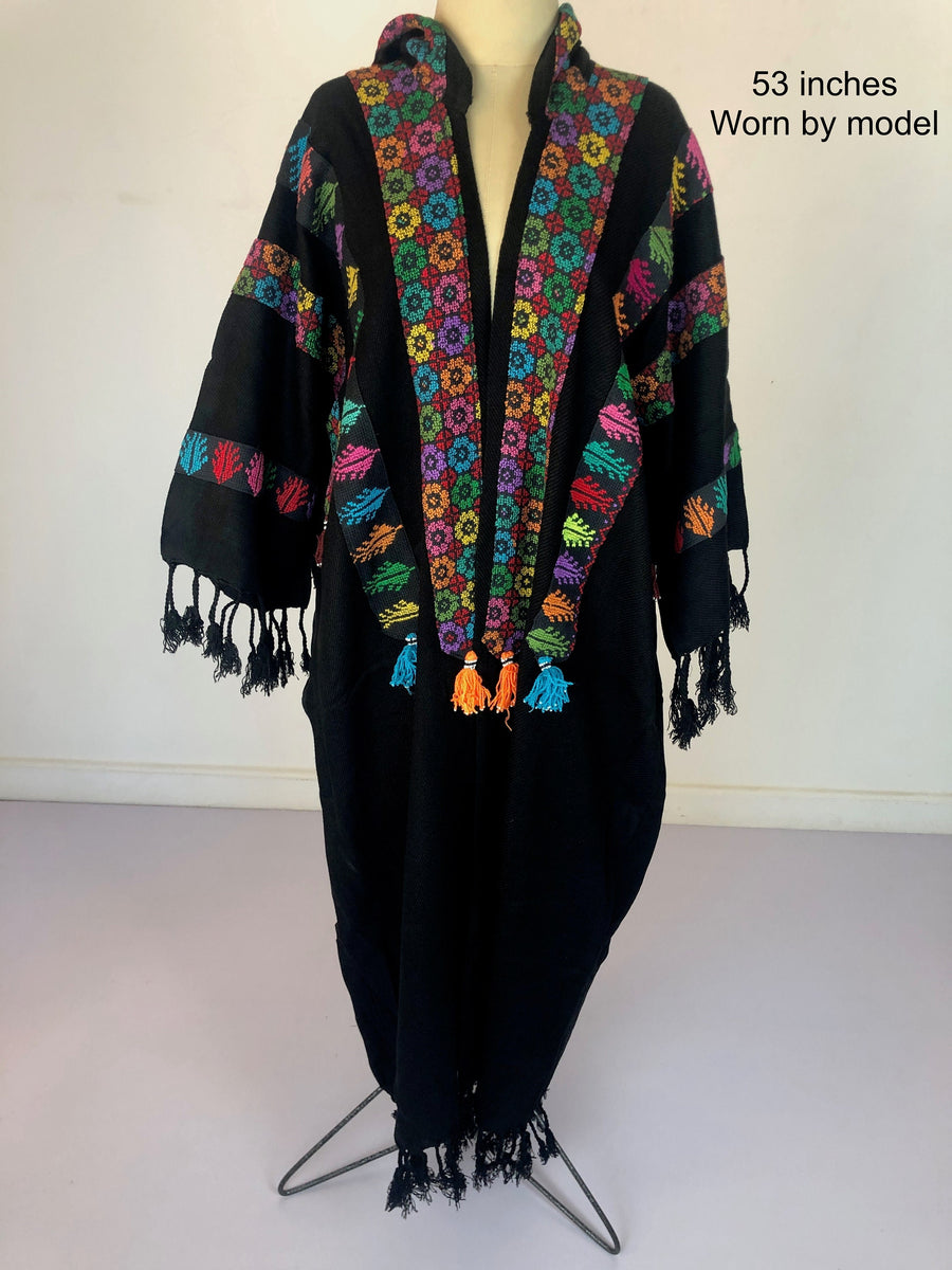 Plus size winter Kimono jacket, black winter kimono, boho kimono, Embroidered Wool Kimono, Hand loomed Kimono, Plus size Kimono, bohemian