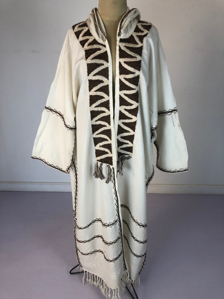 Bedouin hooded hand embroidered Kimono, Black Winter embroidered coat, Bohemian winter Kimono, Long black coat, Siwa Kimono, Wool cloak