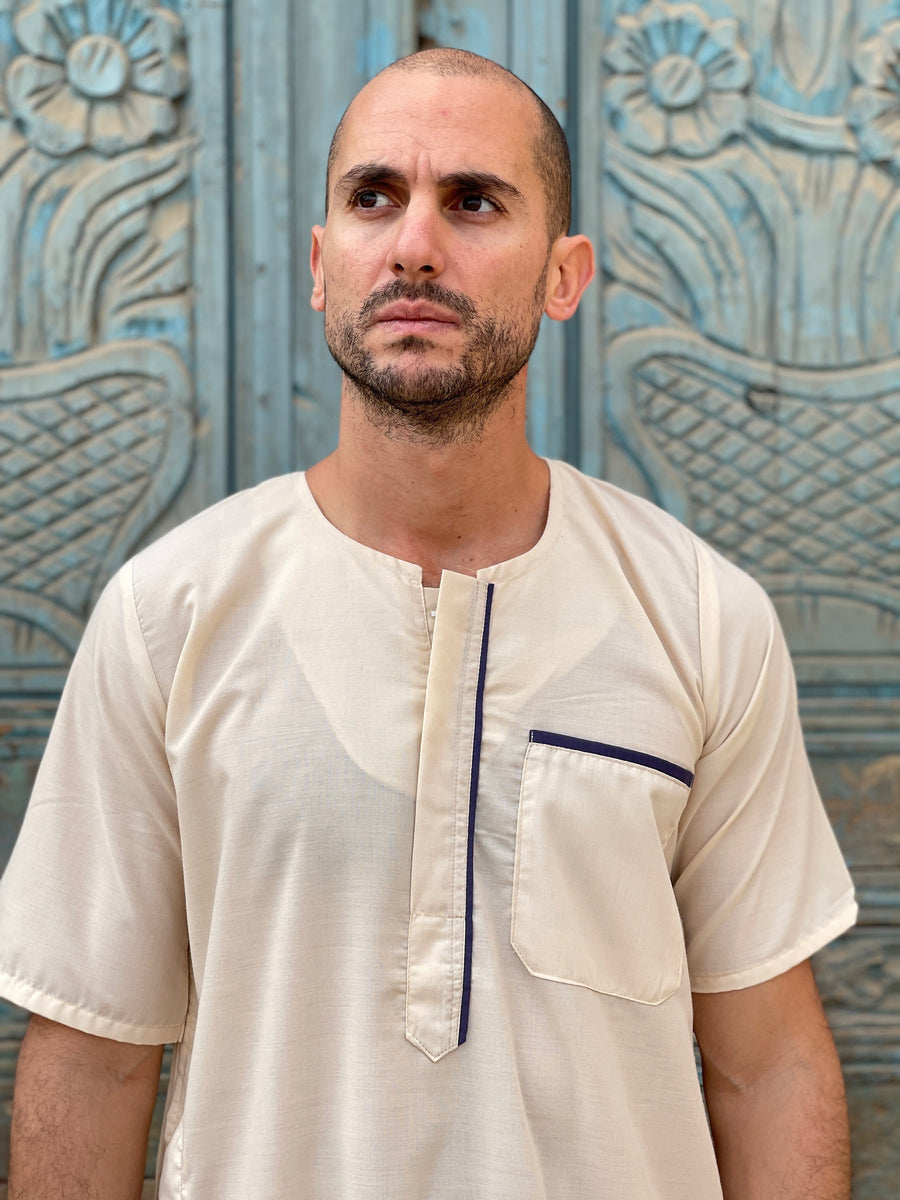 Beige Men's Kaftan, Short sleeve Men's kaftan, Cotton men caftan, caftans for men, men clothing, gift for men, husband gift, gift for him