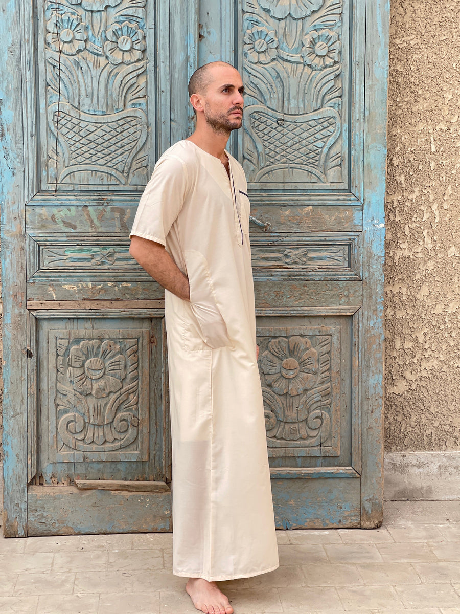Beige Men's Kaftan, Short sleeve Men's kaftan, Cotton men caftan, caftans for men, men clothing, gift for men, husband gift, gift for him