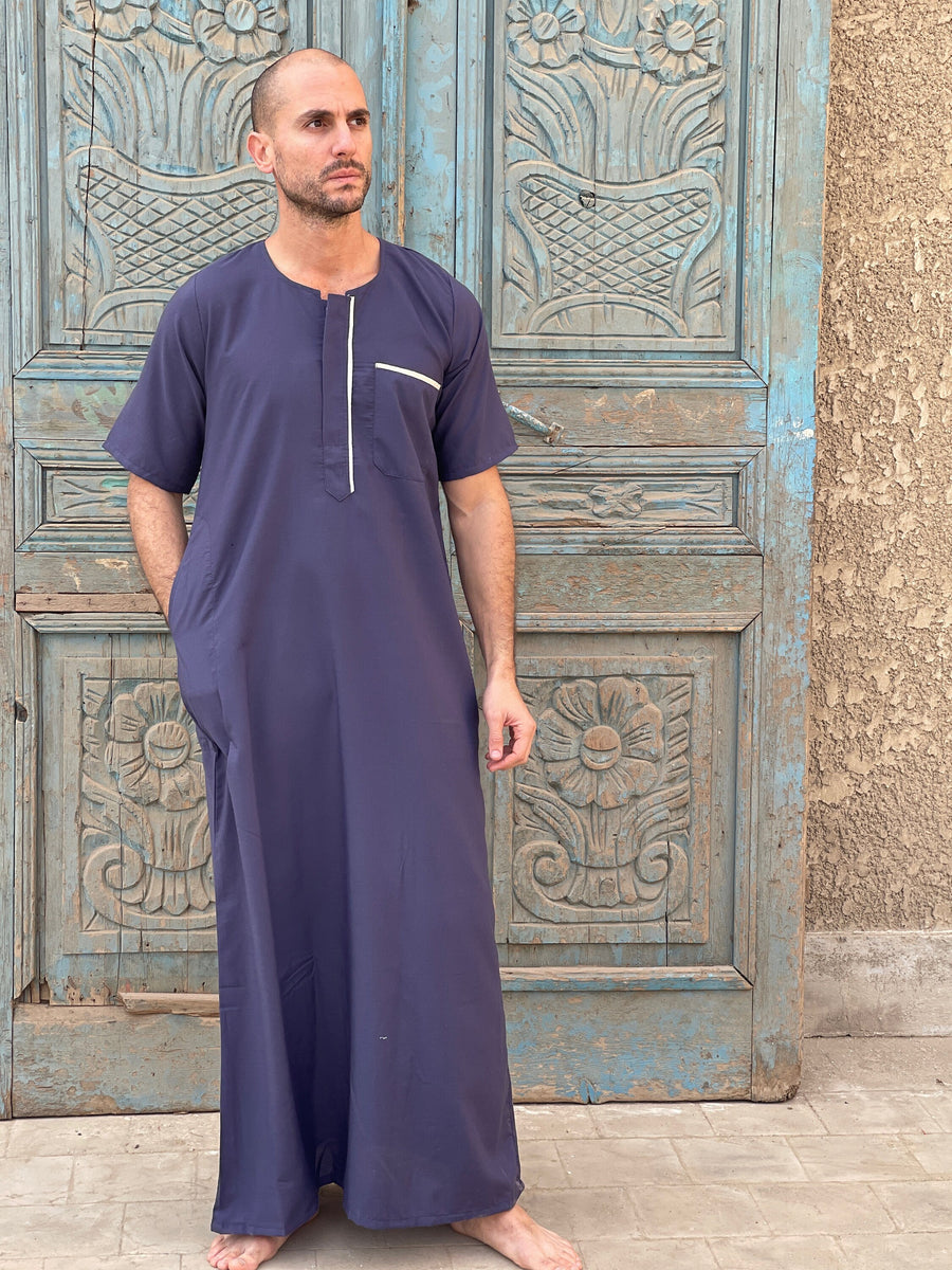 Navy Blue Men's Kaftan, Short sleeve Men's kaftan, Cotton men caftan, caftans for men, men clothing, gift for men, husband, gift for him