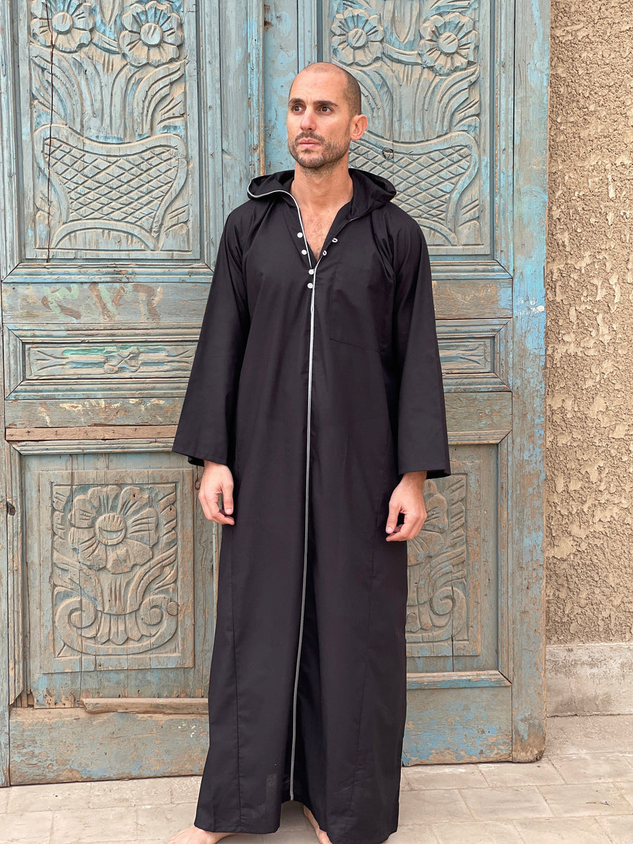 Black hooded Men's Kaftan, Egyptian Cotton caftan, Men's kaftan, caftans for men, men clothing, gift for men, husband, gift for him