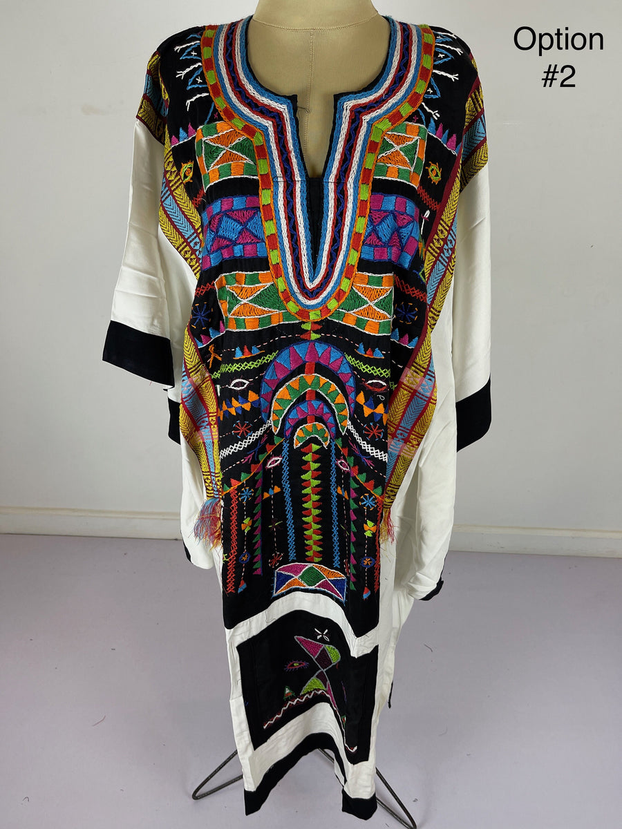 Black/white siwa hand embroidered Kaftan, Plus size caftans for women, Loose fit butterfly style dress, Egyptian cotton, kaftans womens