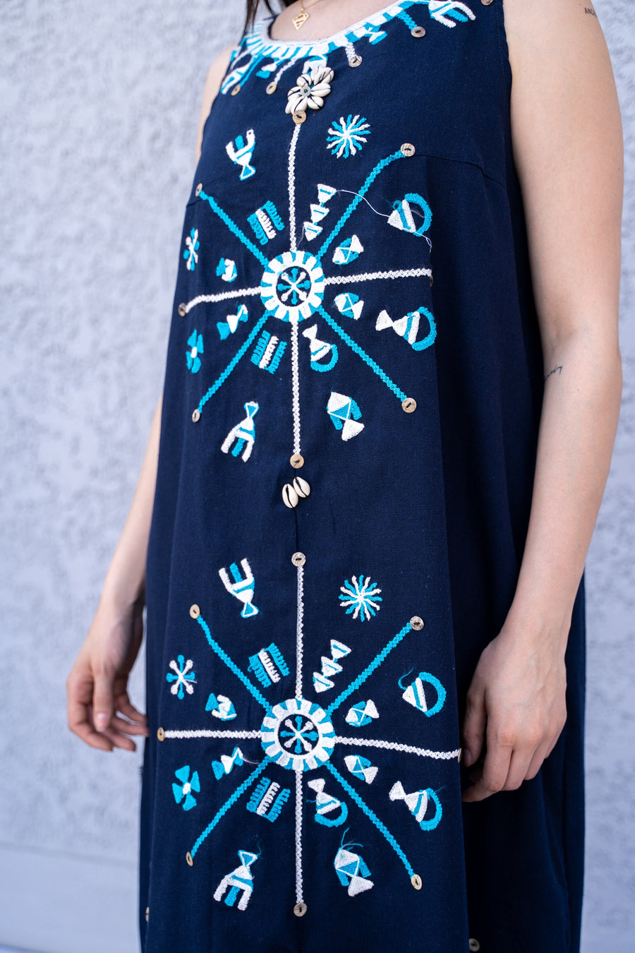 Bohemian Siwa Navy blue linen caftan, embroidered kaftan dress, boho caftan, Summer Kaftan, Linen Caftans for women, caftans for women