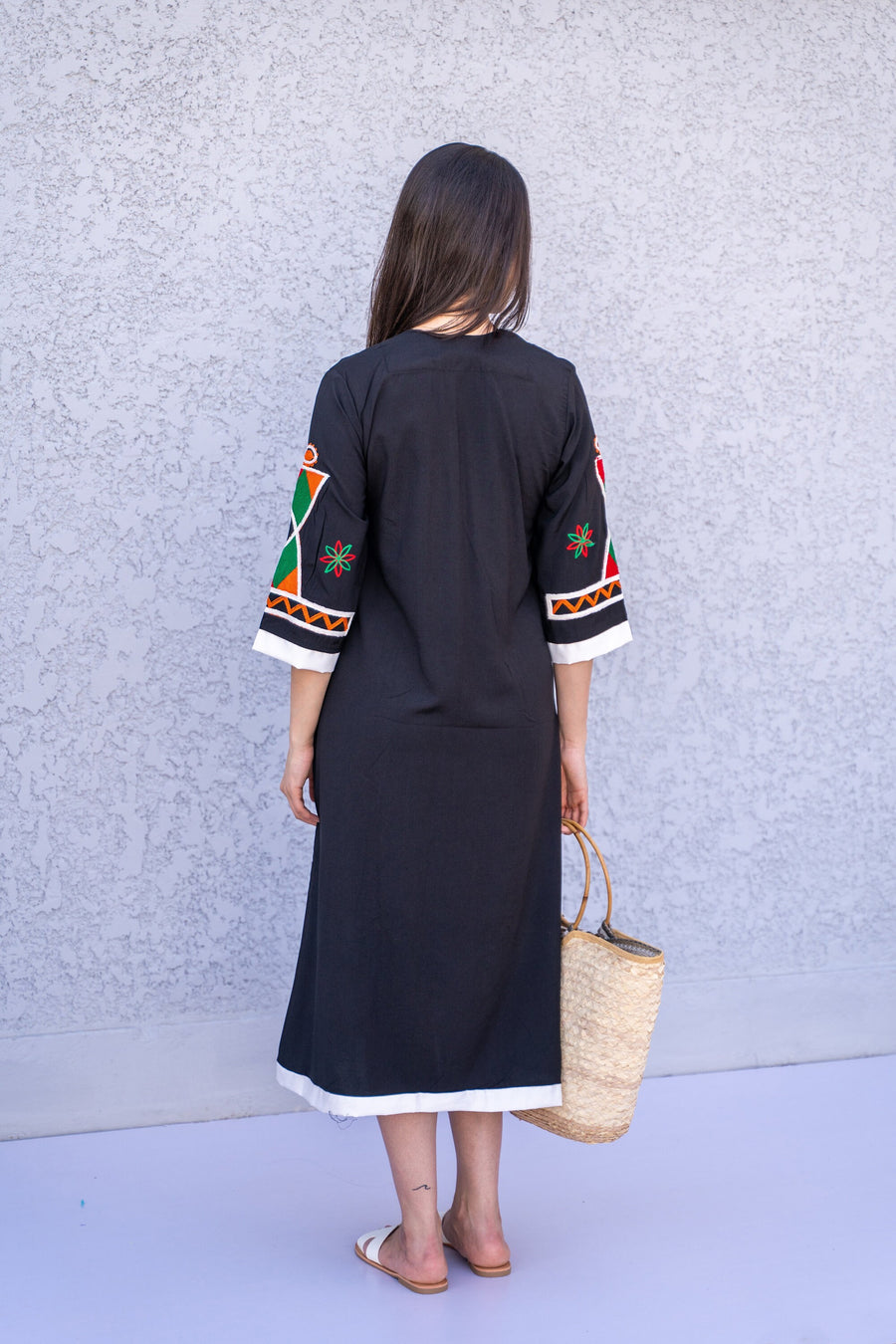 Siwa Black Tunic embroidered kaftan, Bohemian embroidery tunic dress, Gipci Siwa Black Tunic embroidered kaftan, Bohemian embroidery tunic dress, Gipci