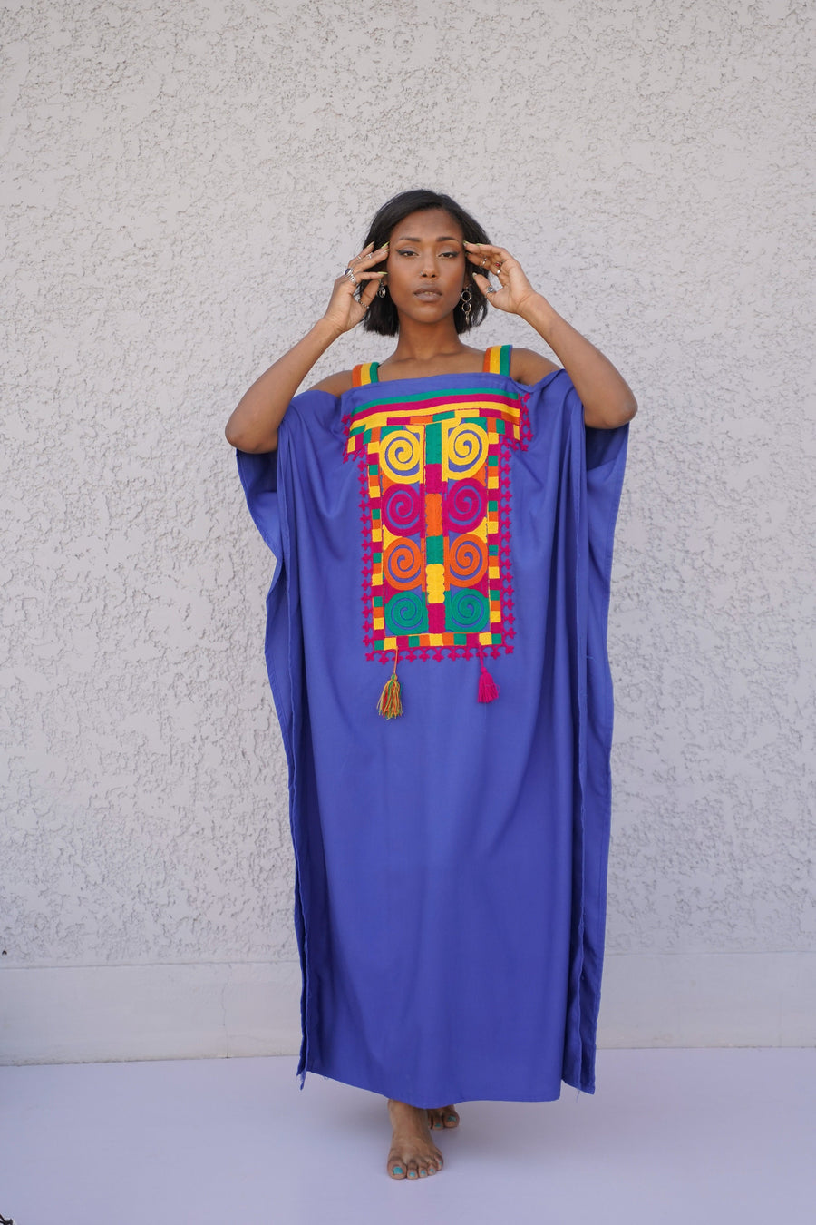 Blue strap embroidered caftan dress, Plus size caftan dress, Caftans for women, Loose fit caftan, caftans for women, Egyptian cotton caftan