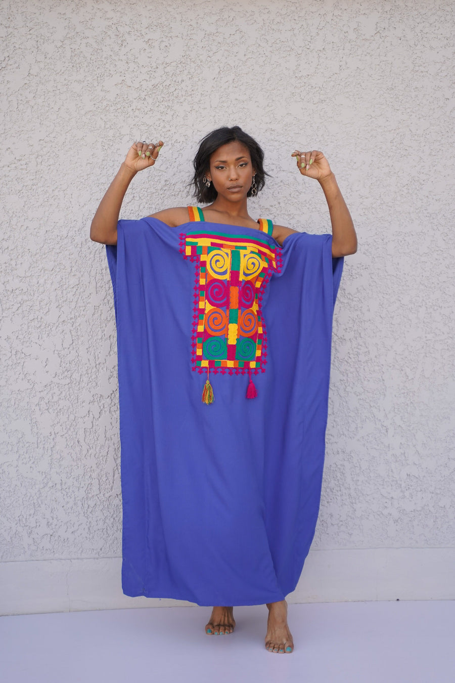 Blue strap embroidered caftan dress, Plus size caftan dress, Caftans for women, Loose fit caftan, caftans for women, Egyptian cotton caftan