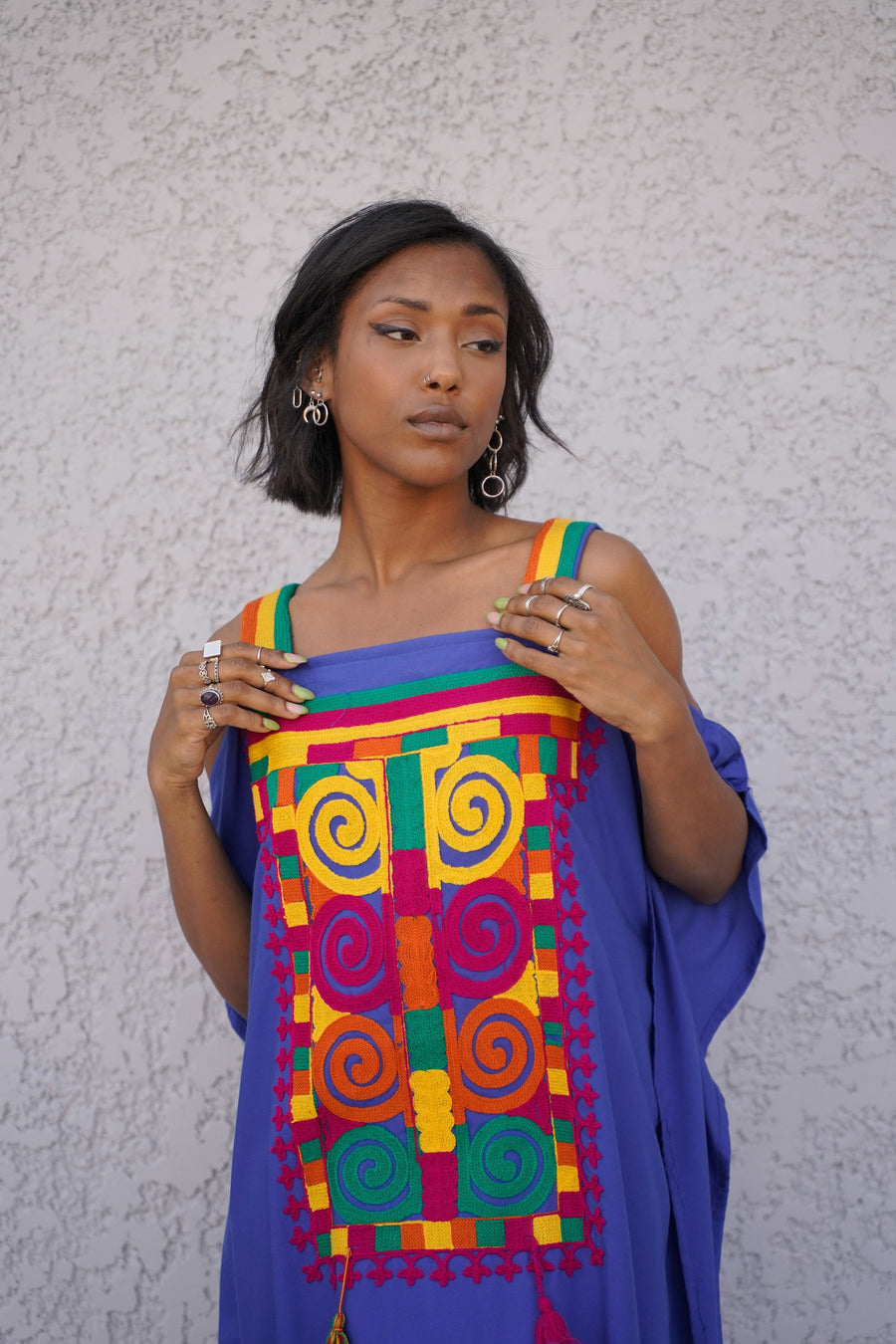Blue strap embroidered caftan dress, Plus size caftan dress, Caftans for women, Loose fit caftan, caftans for women, Egyptian cotton caftan