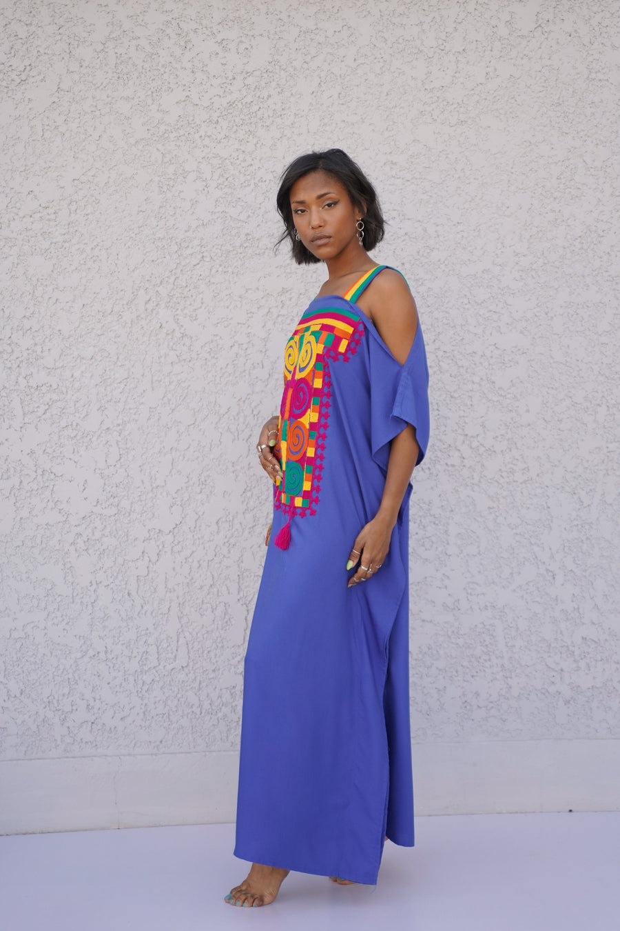 Blue strap embroidered caftan dress, Plus size caftan dress, Caftans for women, Loose fit caftan, caftans for women, Egyptian cotton caftan