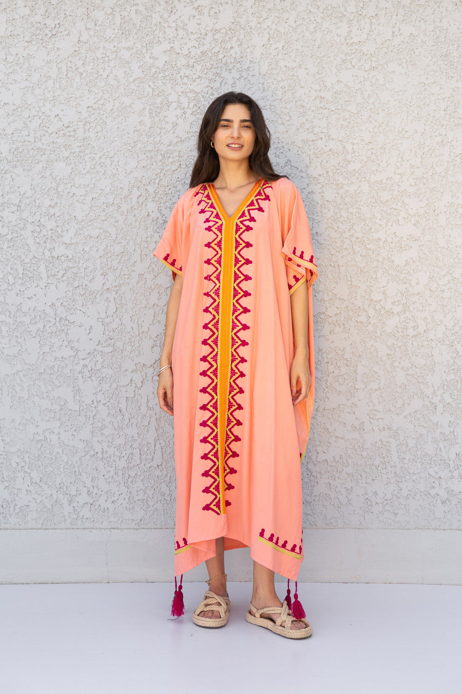 Colorful pink embroidered caftan, Cotton caftan, Plus size Kaftan, Free size Bohemian Caftan, Cotton Kaftan, Exotic Kaftan, Moroccan Caftan