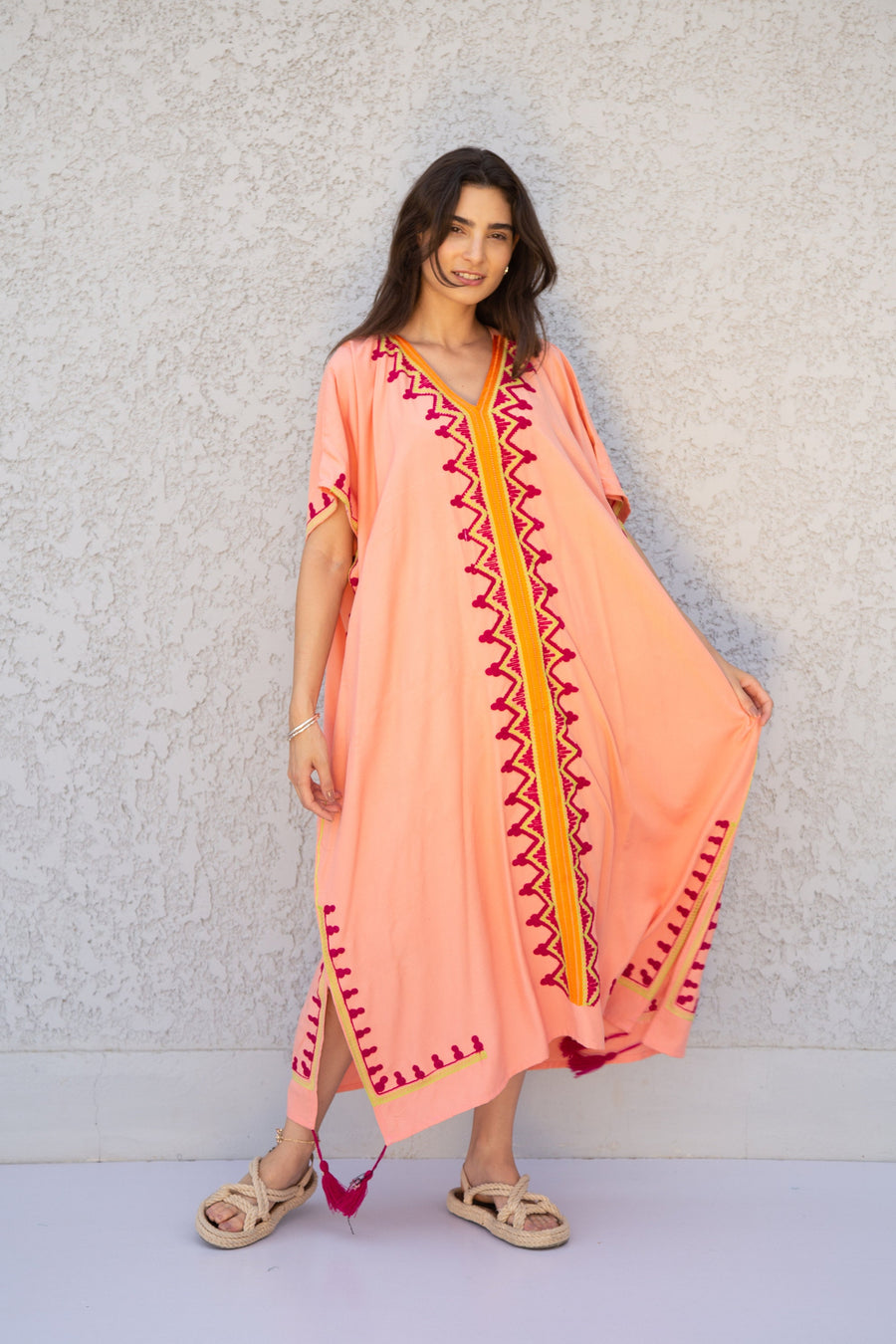 Colorful pink embroidered caftan, Cotton caftan, Plus size Kaftan, Free size Bohemian Caftan, Cotton Kaftan, Exotic Kaftan, Moroccan Caftan
