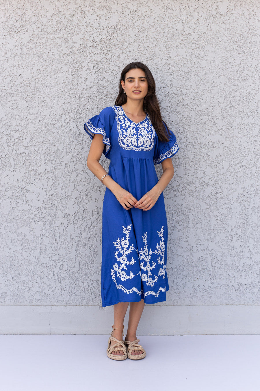 Royal blue cotton Tunic dress, embroidered kaftan dress, short tunic kaftan, cotton embroidered tunic dress, Summer tunic, vacation tunic