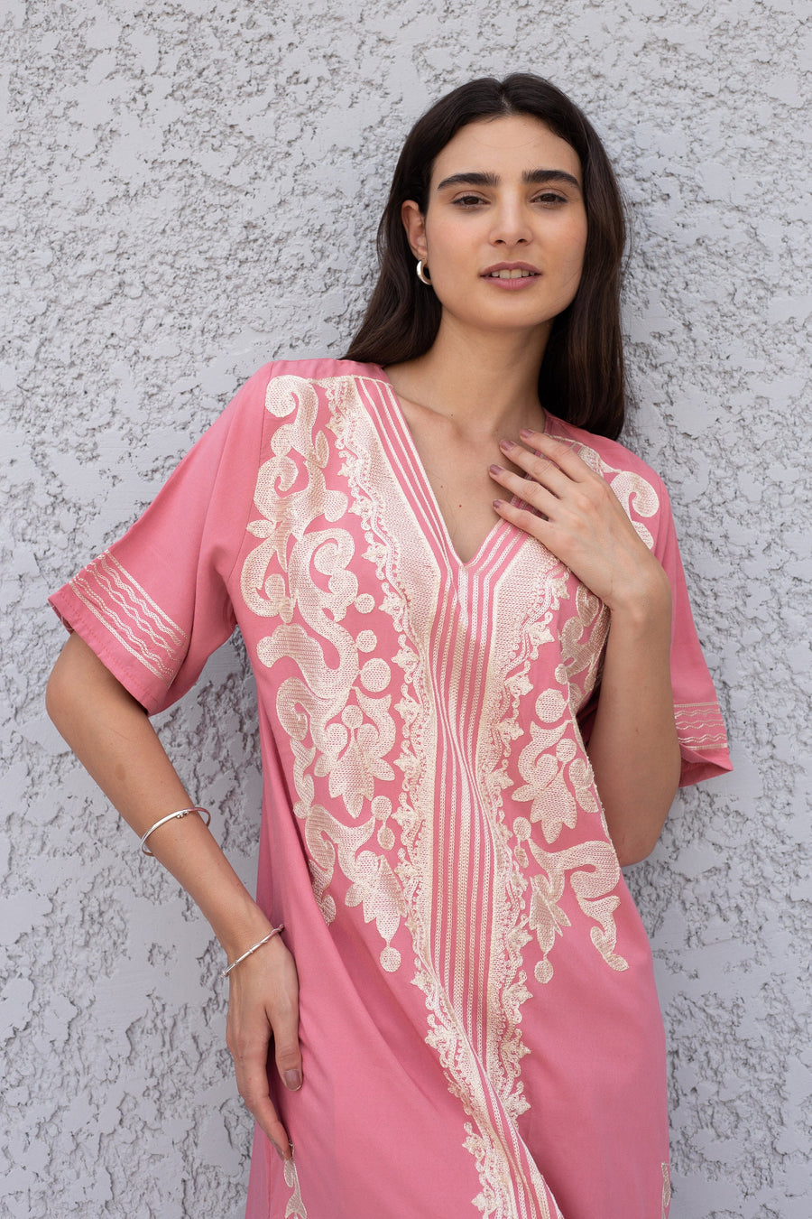 Cute Pink cotton caftan dress, cotton home dress, Bohemian Kaftan maxi dress, Elegant evening gown, classy dinner Kaftan, Egyptian cotton