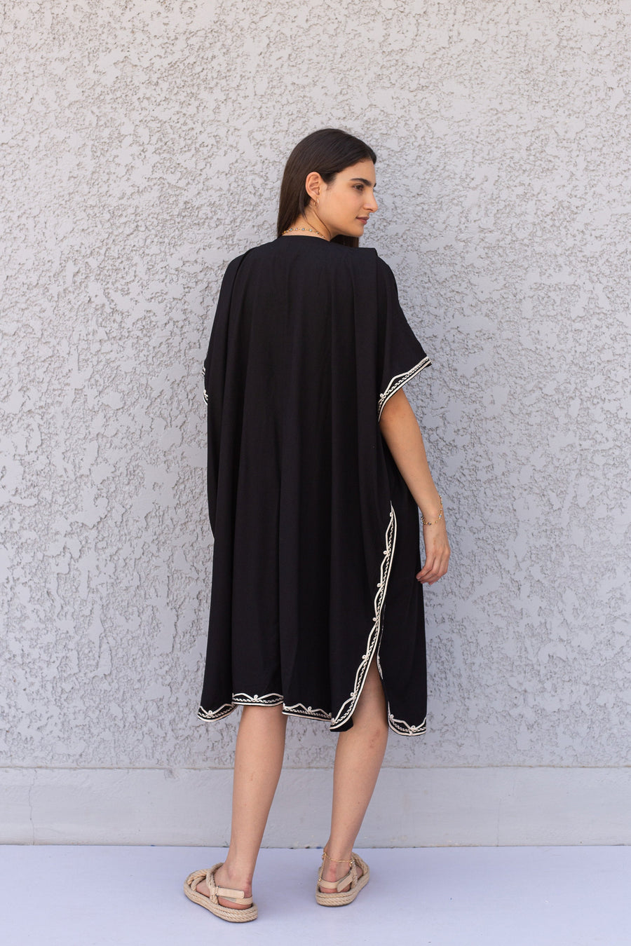 Elegant black embroidered tunic dress, Classy Boho moroccan tunic dress, Cotton Kaftan tunic, Elegant Kaftan, Cotton Caftans for women