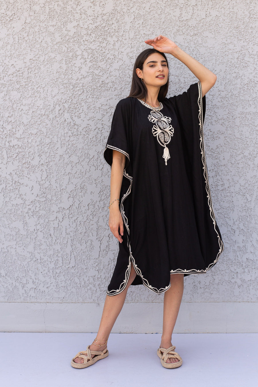 Elegant black embroidered tunic dress, Classy Boho moroccan tunic dress, Cotton Kaftan tunic, Elegant Kaftan, Cotton Caftans for women