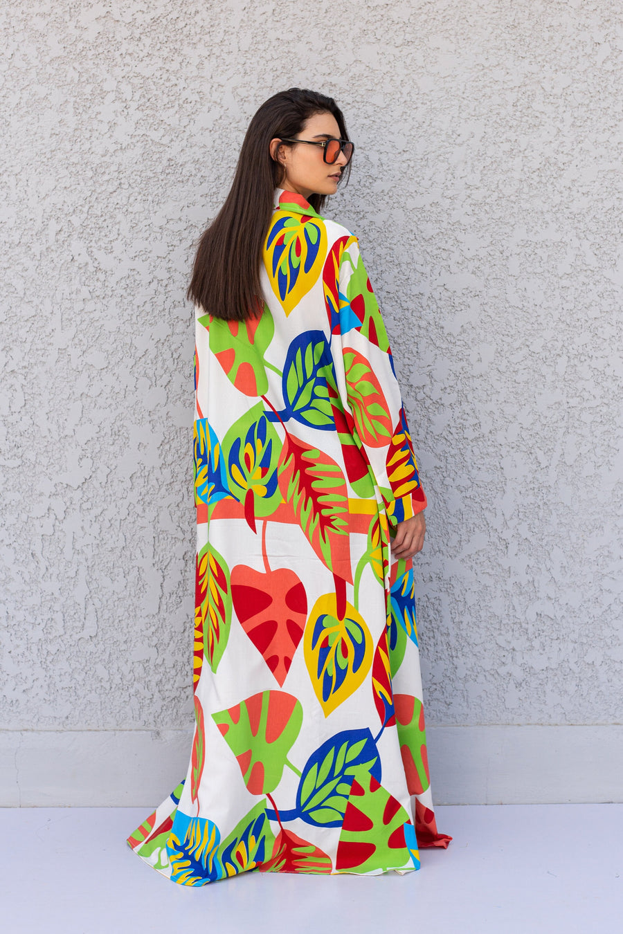 Beautiful white summer leaves print kaftan, caftans for women, Boho Kaftan dress, Caftans for women, long summer kaftan, kaftans, caftan