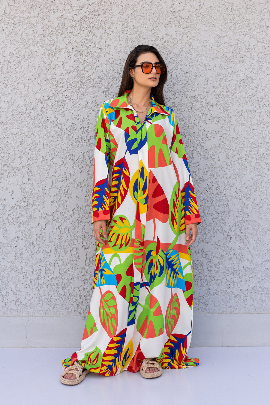 Beautiful white summer leaves print kaftan, caftans for women, Boho Kaftan dress, Caftans for women, long summer kaftan, kaftans, caftan