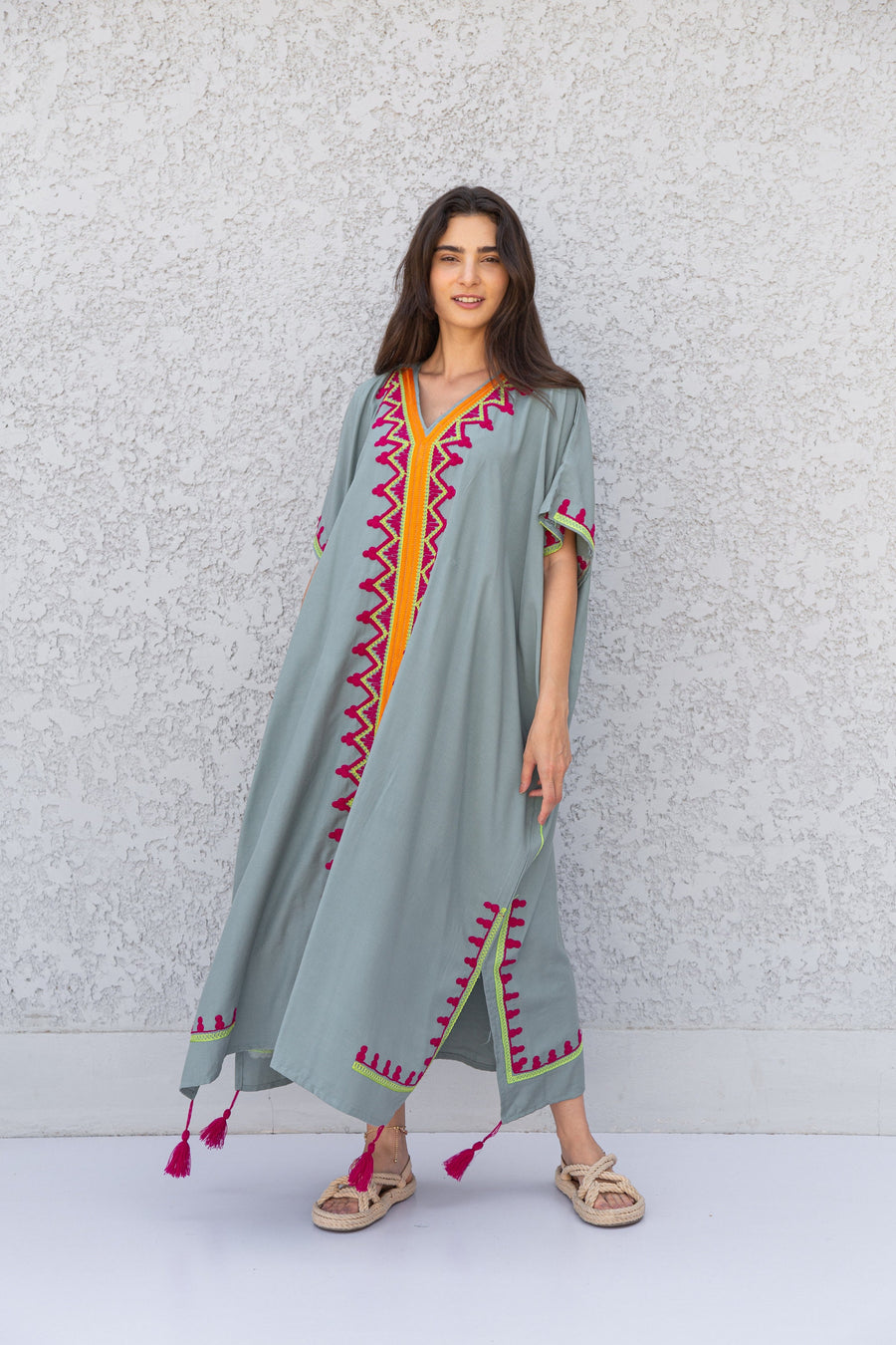 Colorful Grey embroidered caftan, Cotton caftan, Plus size Kaftan, Free size Bohemian Caftan, Cotton Kaftan, Exotic Kaftan, Moroccan Caftan