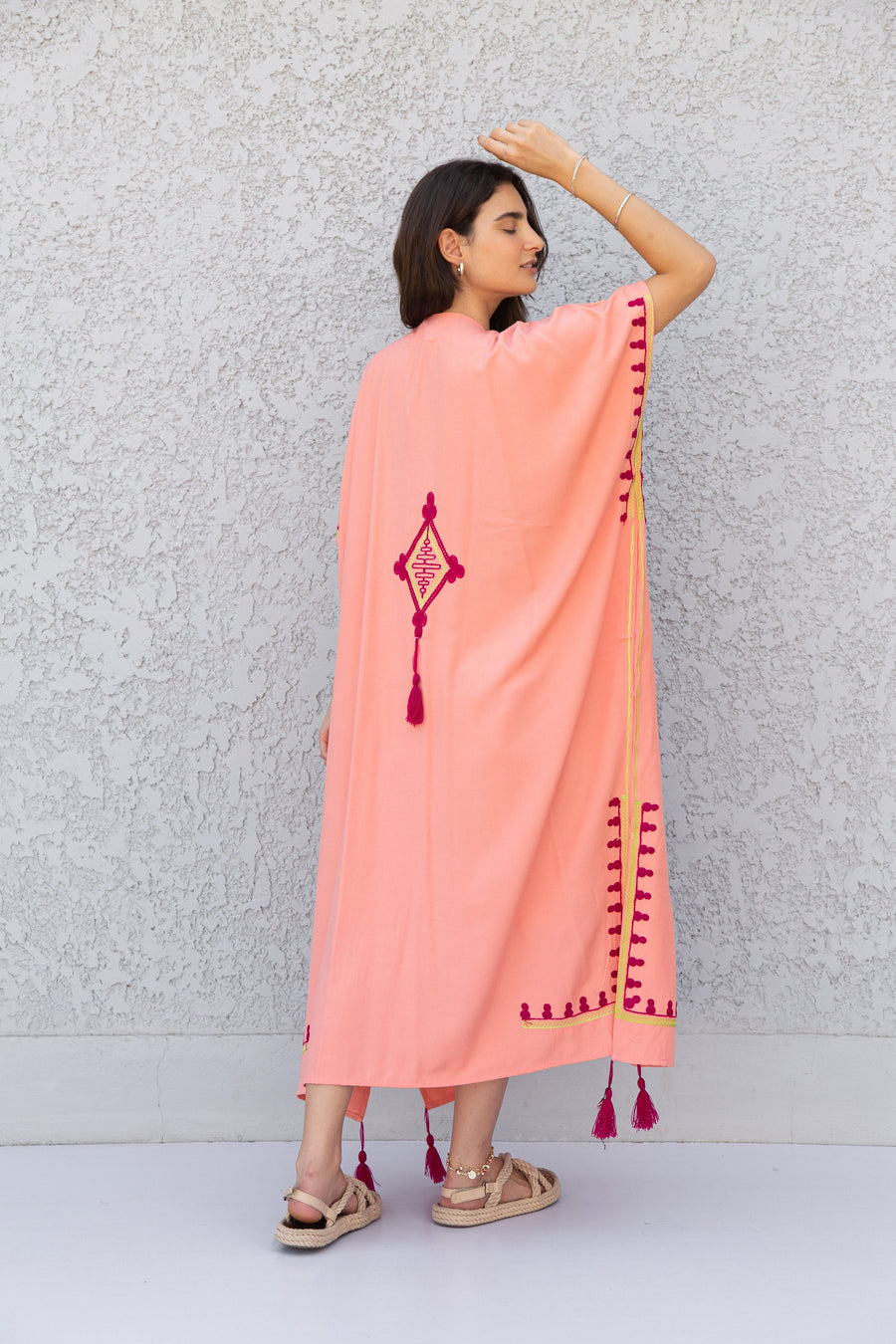 Colorful pink embroidered caftan, Cotton caftan, Plus size Kaftan, Free size Bohemian Caftan, Cotton Kaftan, Exotic Kaftan, Moroccan Caftan