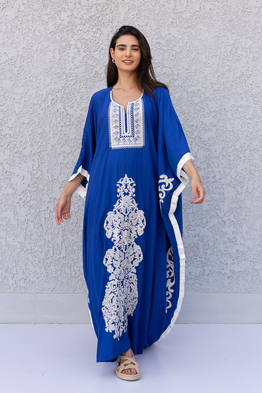 Elegant Blue plus size embroidered Kaftan with belt, Loose fit Bohemian Caftan, Cotton Kaftan, Exotic Kaftan, Cotton Caftans for women