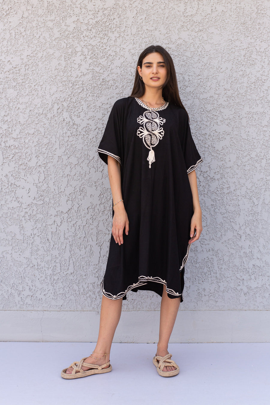 Elegant black embroidered tunic dress, Classy Boho moroccan tunic dress, Cotton Kaftan tunic, Elegant Kaftan, Cotton Caftans for women