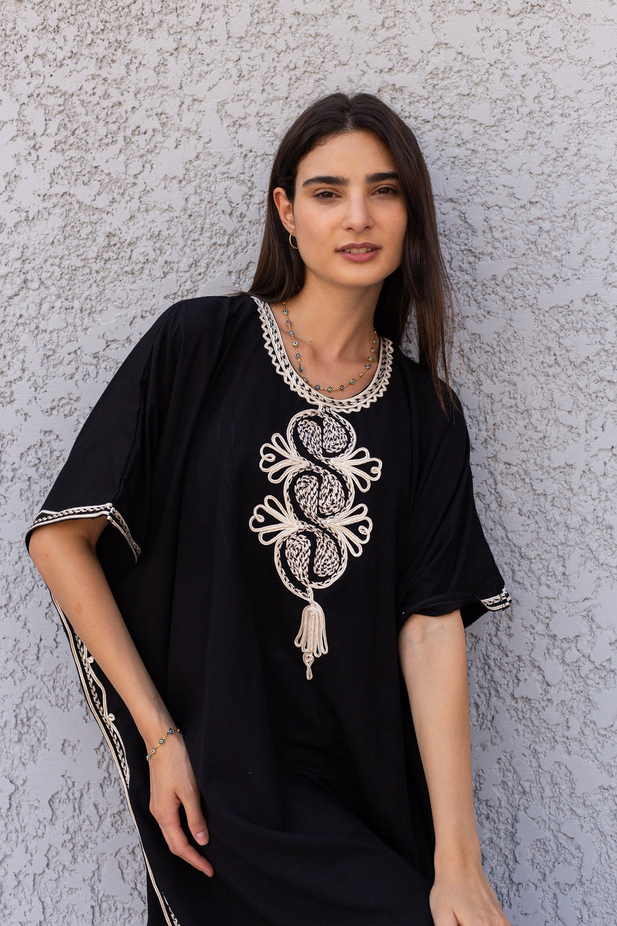 Elegant black embroidered tunic dress, Classy Boho moroccan tunic dress, Cotton Kaftan tunic, Elegant Kaftan, Cotton Caftans for women