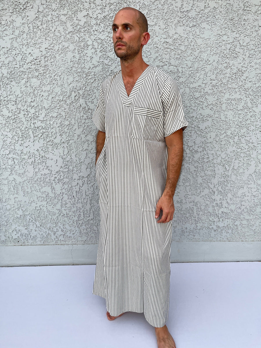 Striped Men's Kaftan, Short sleeve Men's kaftan, Cotton men caftan, caftans for men, men clothing, gift for men, husband gift, gift for him