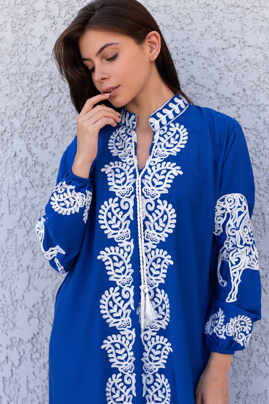 Beautiful Royal blue Cotton caftan for women, embroidered long sleeve Kaftan, Caftan maxi dress, Caftans for women, cotton caftan, caftans