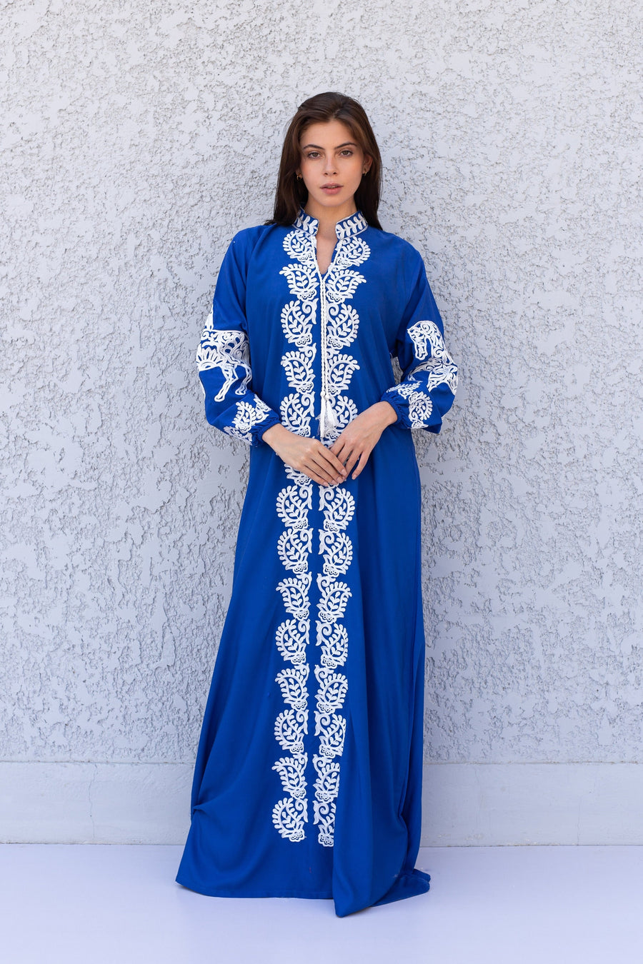 Beautiful Royal blue Cotton caftan for women, embroidered long sleeve Kaftan, Caftan maxi dress, Caftans for women, cotton caftan, caftans