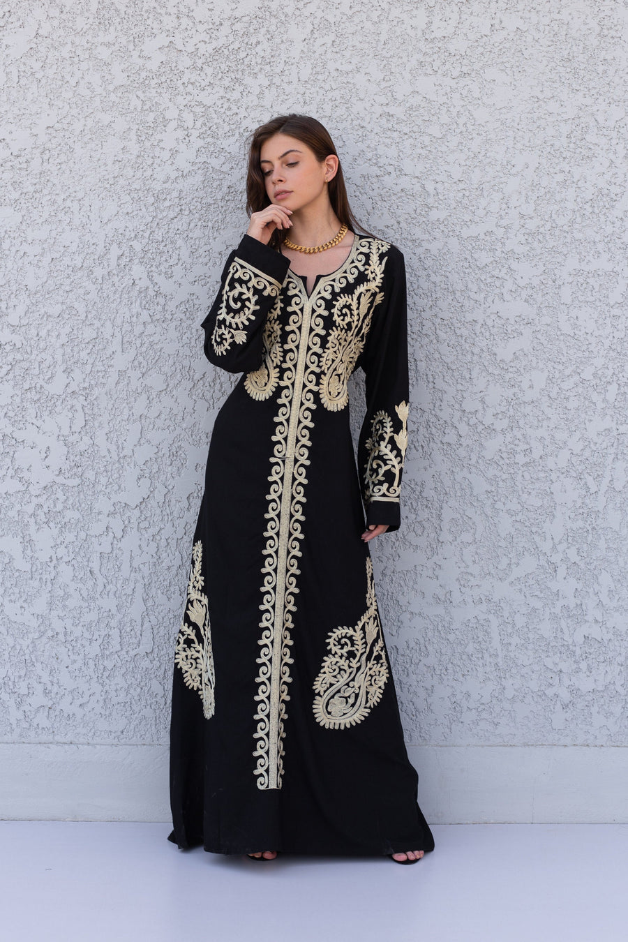 Royal Black embroidered Cotton caftan for women, embroidered women Kaftan, Caftan maxi dress, Caftans for women, cotton caftan, caftans