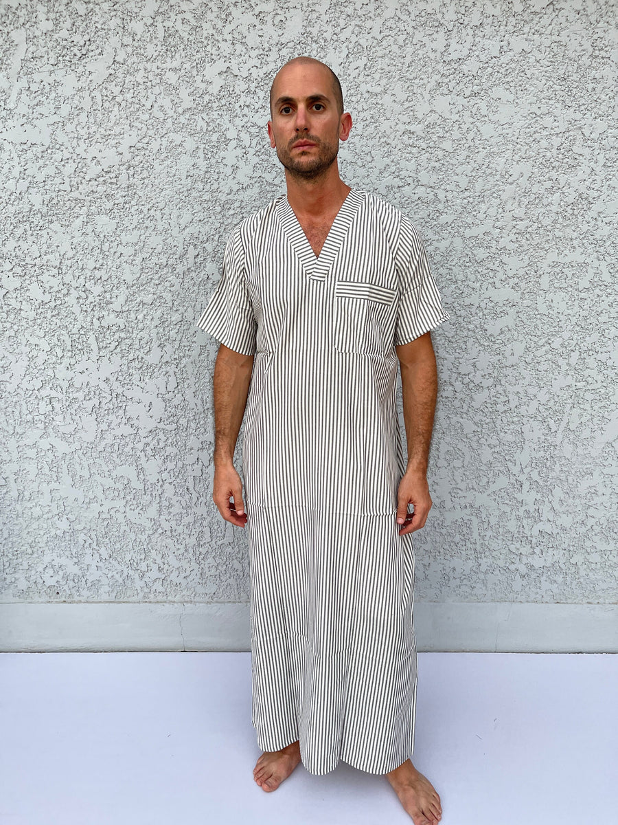 Striped Men's Kaftan, Short sleeve Men's kaftan, Cotton men caftan, caftans for men, men clothing, gift for men, husband gift, gift for him