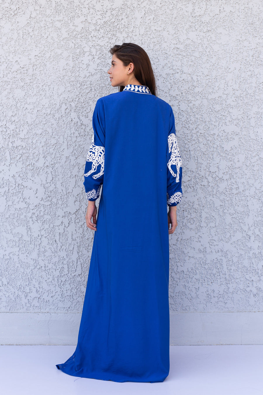 Beautiful Royal blue Cotton caftan for women, embroidered long sleeve Kaftan, Caftan maxi dress, Caftans for women, cotton caftan, caftans