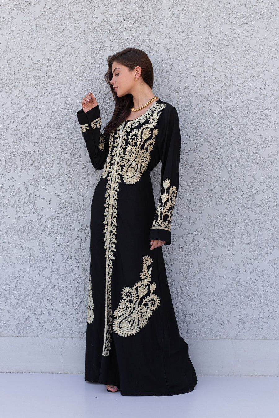 Royal Black embroidered Cotton caftan for women, embroidered women Kaftan, Caftan maxi dress, Caftans for women, cotton caftan, caftans