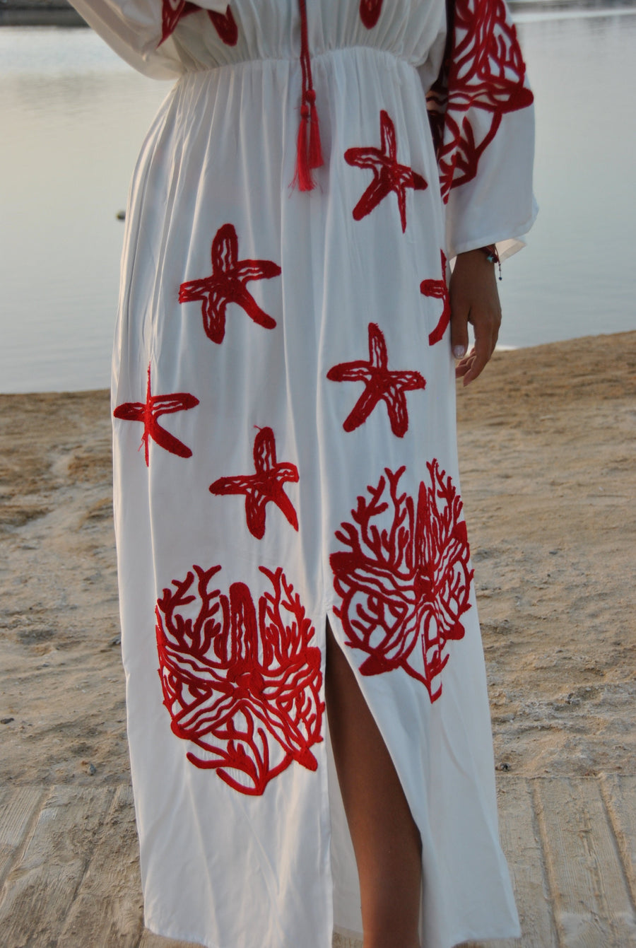 White starfish embroidered caftan, Cotton caftan dress, Africa women clothing, caftans for women, Plus size Kaftan, Boho summer caftan