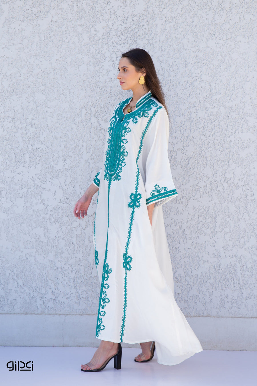 Chic dressy white embroidered cotton Kaftan dress, embroidered caftan, Moroccan Kaftan, embroidered cotton caftan, caftans for women