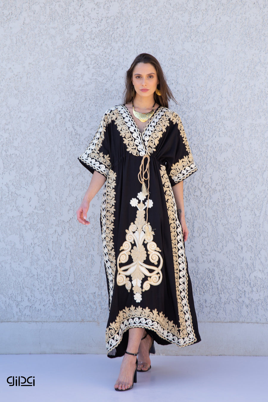 Elegant Black Silver/Gold embroidered kaftan dress, cotton Kaftan, Ramadan caftan, women kaftans, caftans for women, caftans, summer kaftans