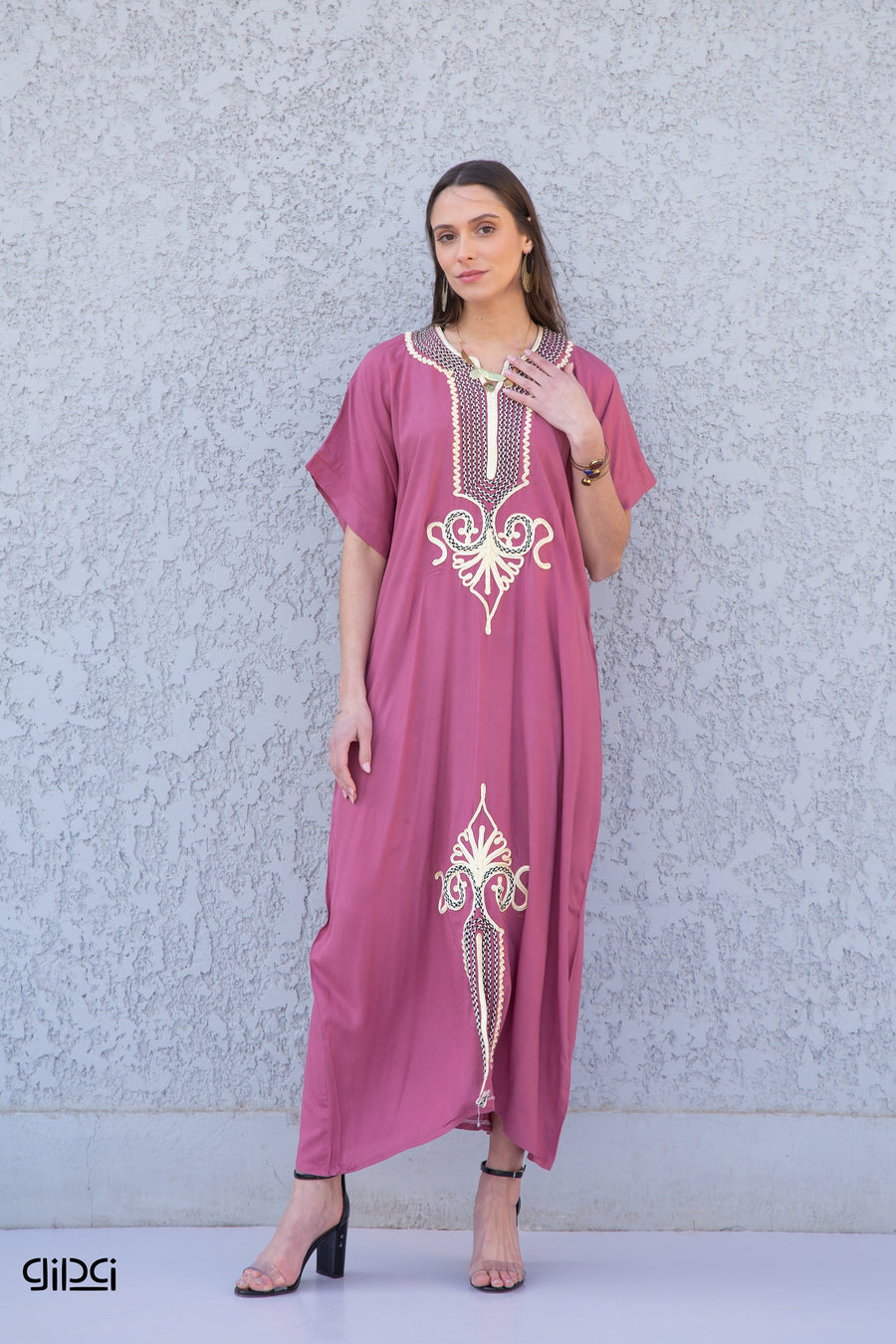 Elegant Salmon pink summer caftan, house dress, caftan for women, cute short sleeve kaftan, comfortable cotton Kaftan, Egyptian cotton