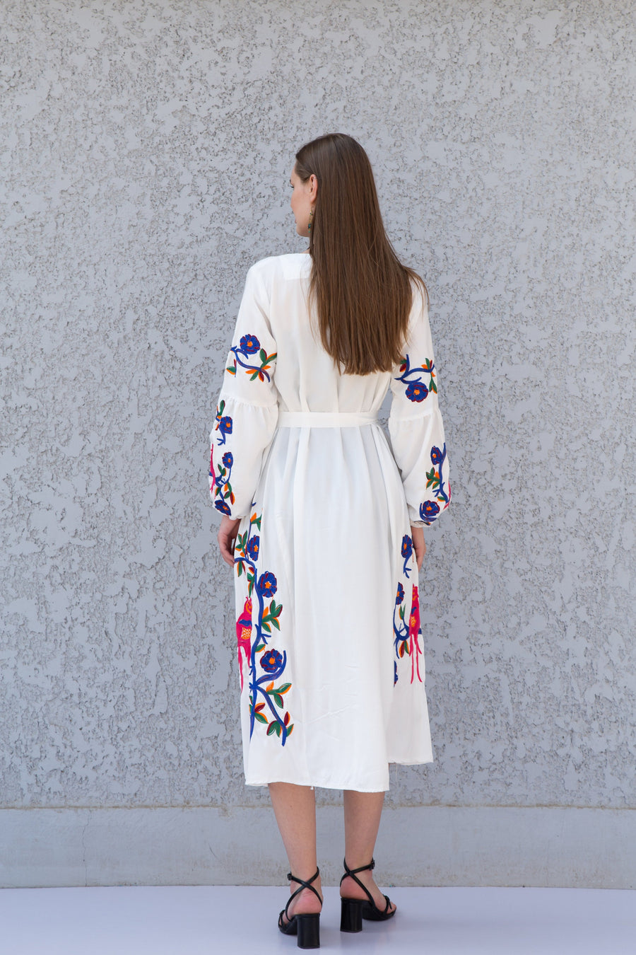 Midi White cotton kaftan dress, embroidered tunic dress, caftans for women, Egyptian cotton. Summer caftan, party, casual, home dress