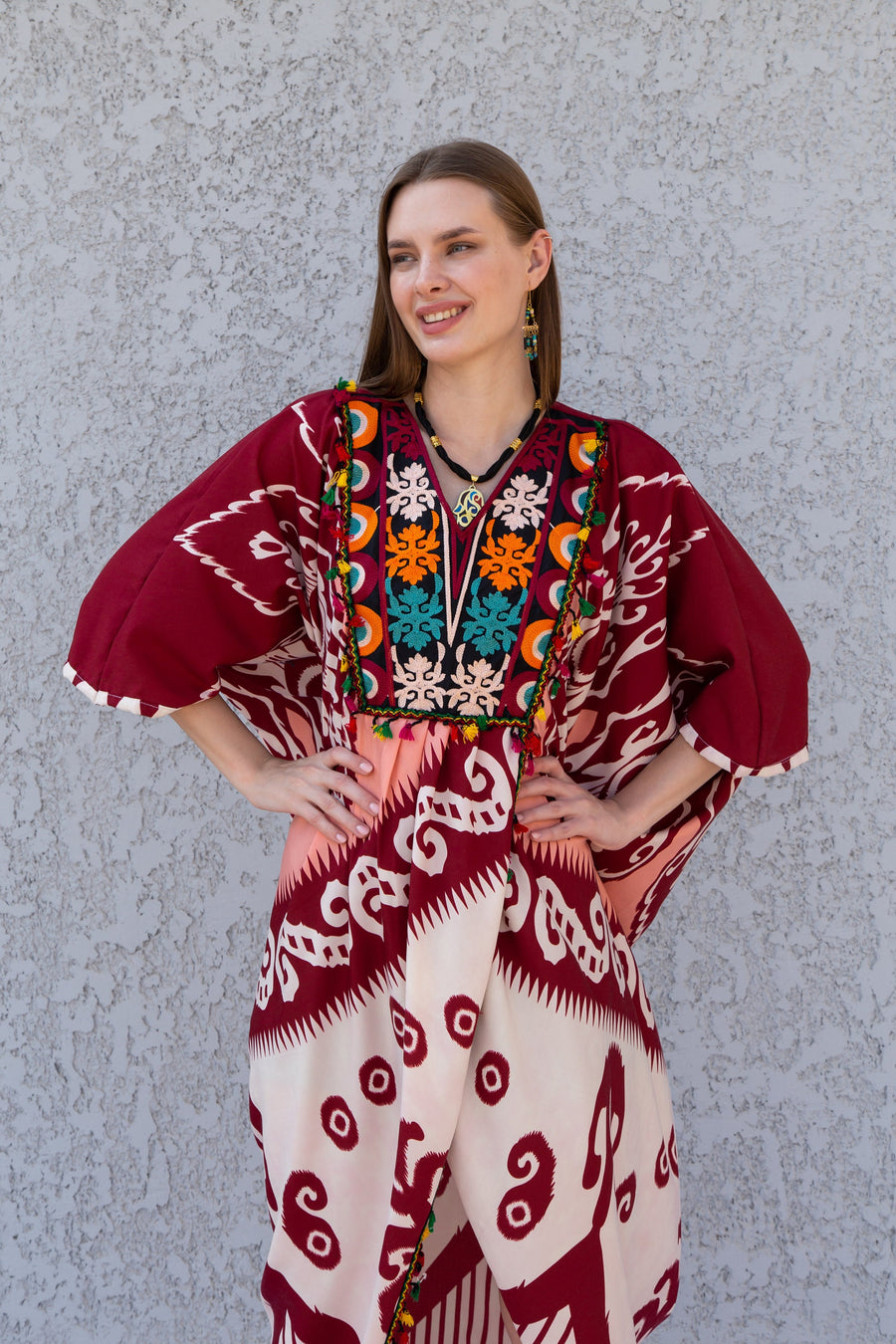 Burgundy revealing open slit Caftan dress, Caftans for women, Loose fit caftan, caftans for women, Egyptian cotton caftan, Plus size kaftan
