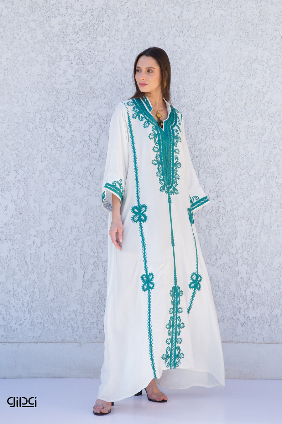 Chic dressy white embroidered cotton Kaftan dress, embroidered caftan, Moroccan Kaftan, embroidered cotton caftan, caftans for women