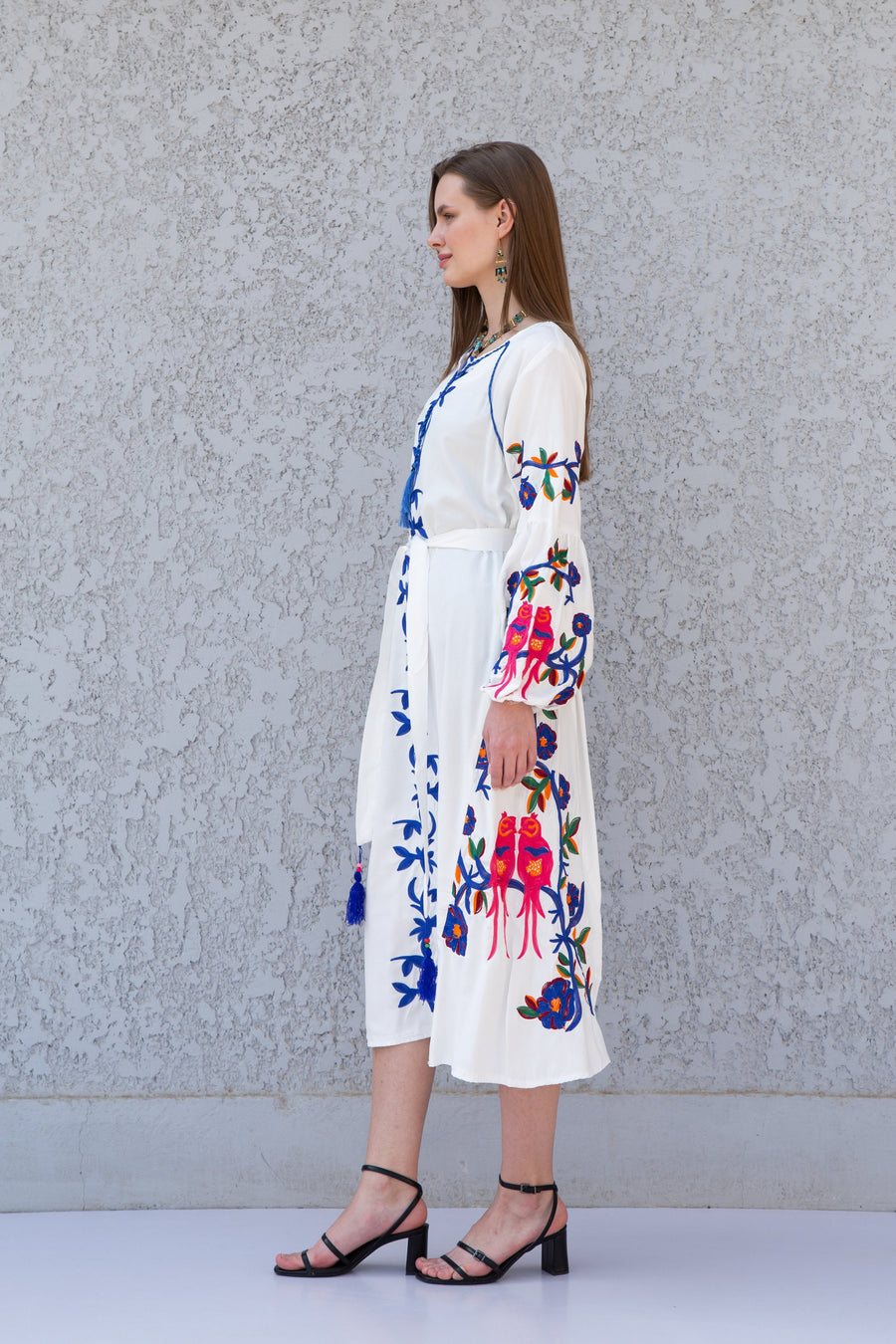 Midi White cotton kaftan dress, embroidered tunic dress, caftans for women, Egyptian cotton. Summer caftan, party, casual, home dress