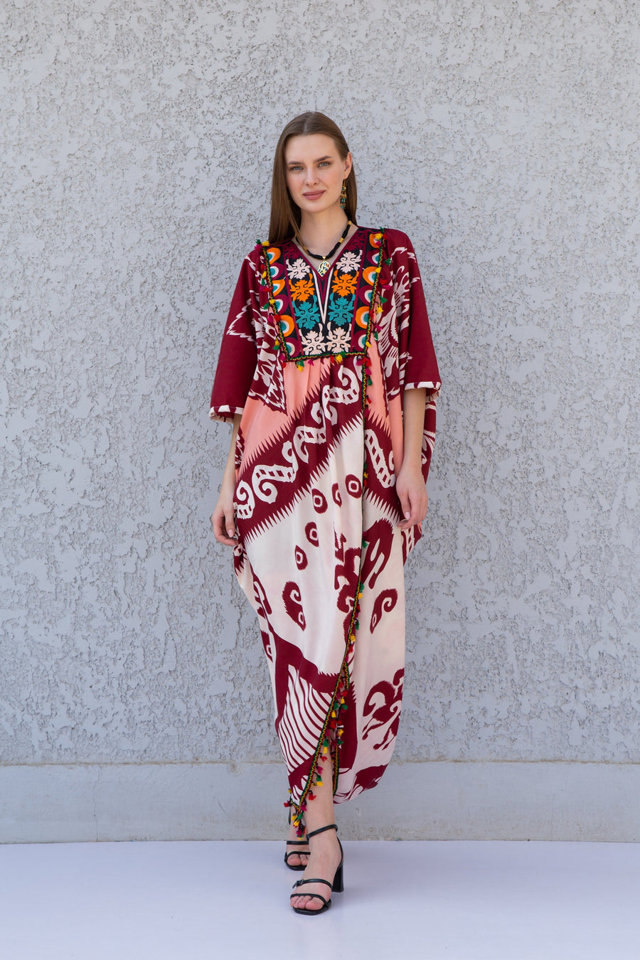 Burgundy revealing open slit Caftan dress, Caftans for women, Loose fit caftan, caftans for women, Egyptian cotton caftan, Plus size kaftan