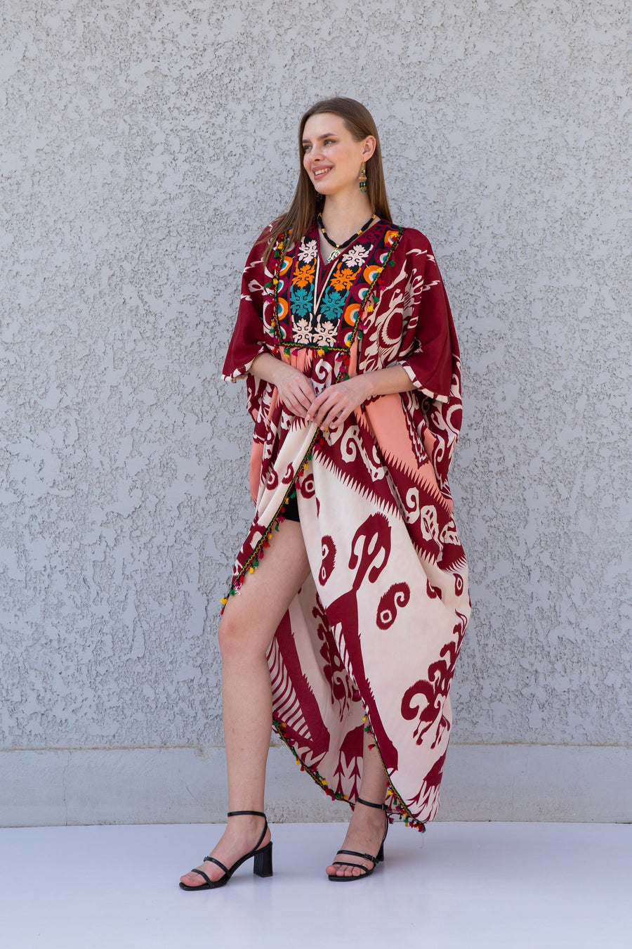 Burgundy revealing open slit Caftan dress, Caftans for women, Loose fit caftan, caftans for women, Egyptian cotton caftan, Plus size kaftan