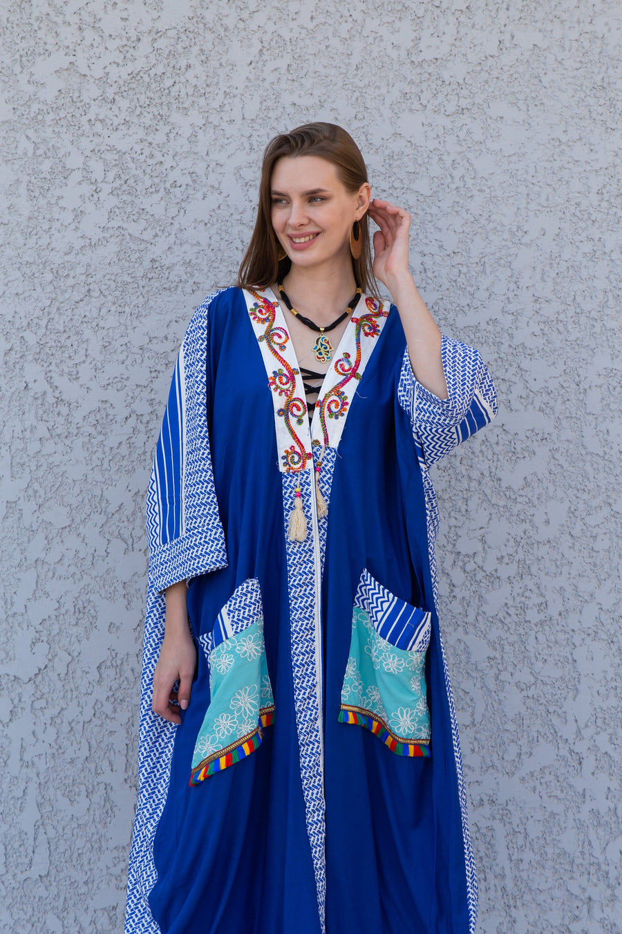 Blue Boho embroidered Kimono, Embroidered overside Cardigan, Boho Kimono, Womens boho Cardigans, Boho Cardigan, Duster, Blue Cardigan