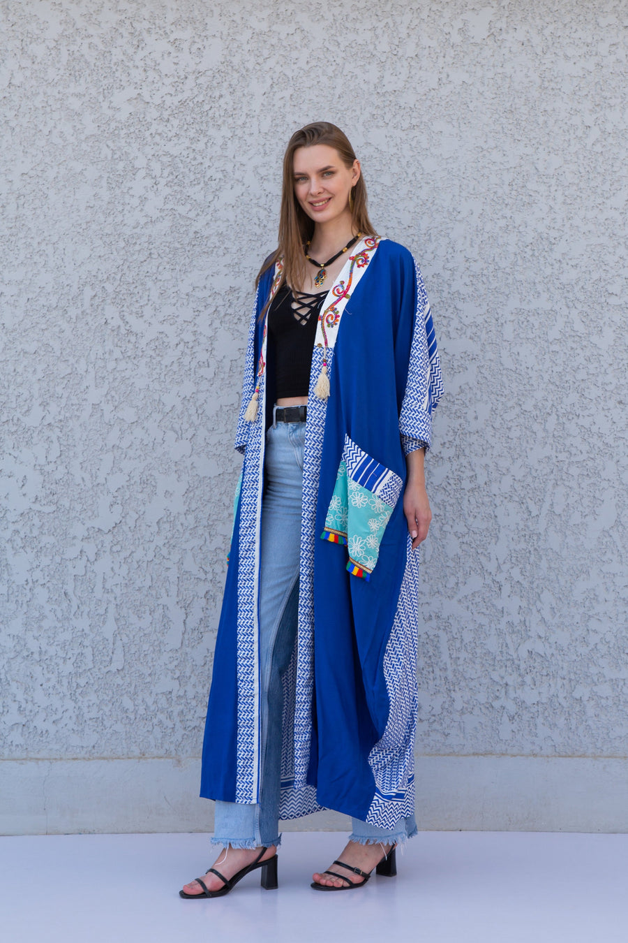 Blue Boho embroidered Kimono, Embroidered overside Cardigan, Boho Kimono, Womens boho Cardigans, Boho Cardigan, Duster, Blue Cardigan