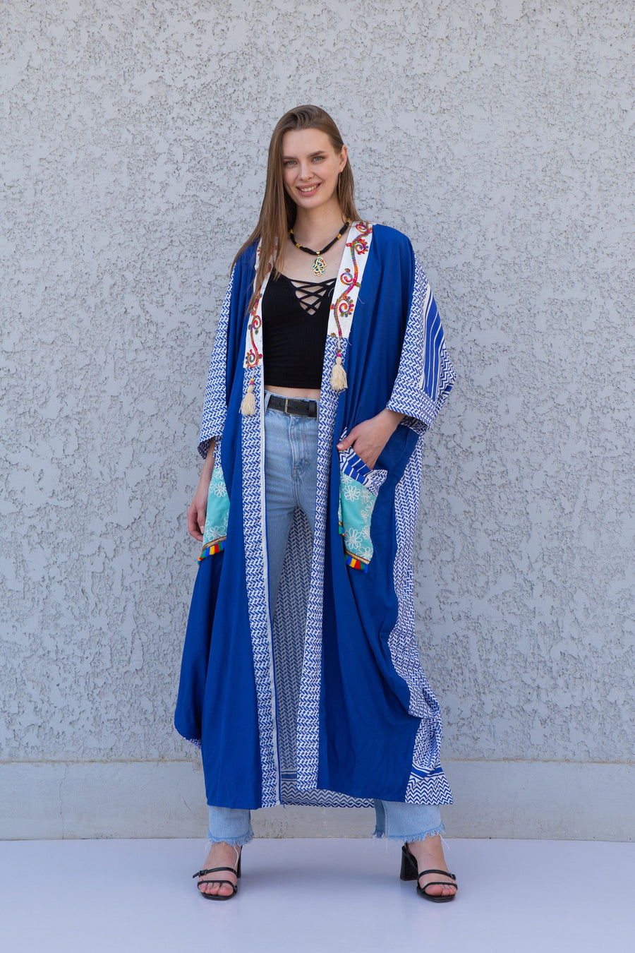 Blue Boho embroidered Kimono, Embroidered overside Cardigan, Boho Kimono, Womens boho Cardigans, Boho Cardigan, Duster, Blue Cardigan