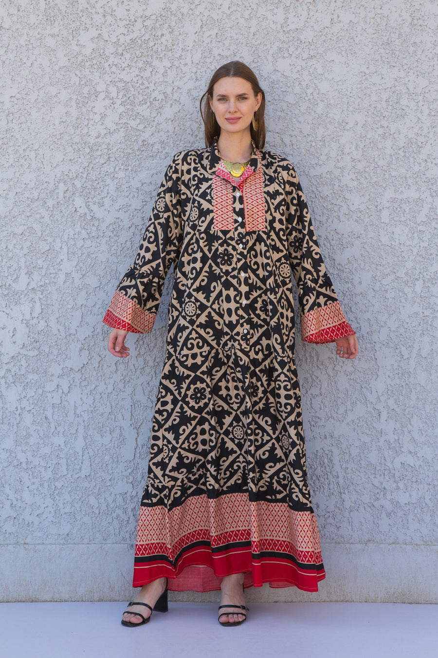 Boho Black Flared sleeves print Summer Kaftan, Caftan, caftans for women, Boho Kaftan dress, Caftans for women, summer women kaftans